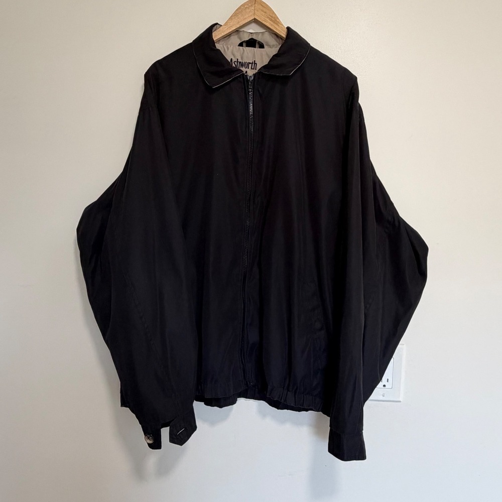 Ashworth Golf Harrington Jacket Black Mens XL Lightweight Full Zip Quiet Luxury
